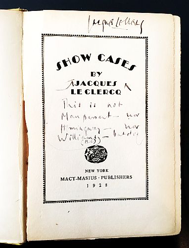 LE CLERCQ, Jacques - Show Cases. (Inscribed).