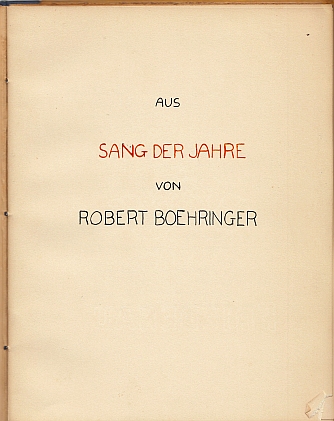 BOEHRINGER, Robert - Aus Sang der jahre.