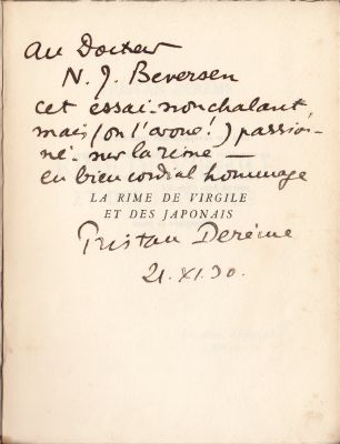 DERME, Tristan - La rime de Virgile et des Japonais. (Inscribed by the author). 