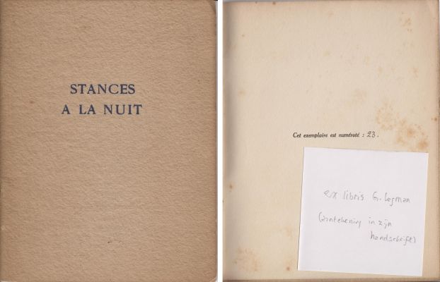 (PERRON, E. du). CHOUX, Jules - Stances a la Nuit. (Priv-uitgave van E. du Perron in 30 exemplaren).