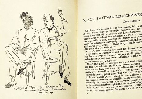 (COUPERUS, Louis). FEITH, Jan - 'De zelf-spot van een schrijver. Louis Couperus'. In: Voorbijgangers. Met teekeningen van Willy Sluiter.