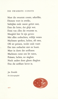 BOENDALE, Jan van - Die swaerste conste. 