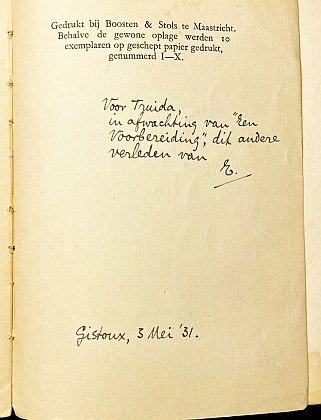 PERRON, E. du - Voor kleine parochie. (Cahiers van een Lezer. Met handgeschreven opdracht van Du Perron aan Truida ter Braak!).