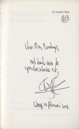 ROSENBOOM, Thomas - De mensen thuis. (Gesigneerd met opdracht aan Mies Bouhuys).