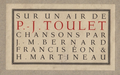 TOULET, Paul-Jean; ON, Francis; BERNARD, Jean-Marc; MARTINEAU, Henri - Sur un air de Paul-Jean Toulet. Chansons par Jean-Marc Bernard, Francis on et Henri Martineau.