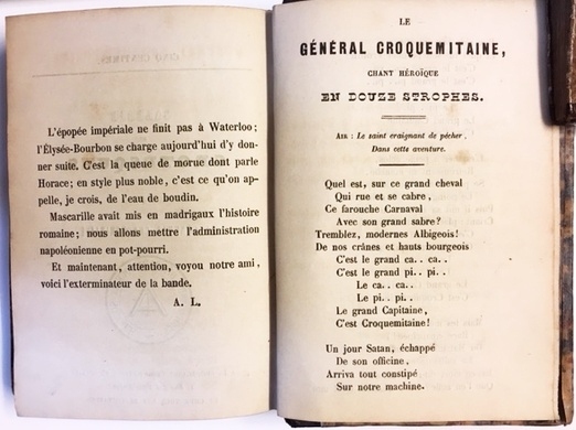(GOGUETTE). DURAND, Charles - La voix du peuple ou les rpublicaines de 1848. Recueil des chants populaires, dmocratiques et sociaux publis depuis la Rvolution de Fvrier. (&) La voix du peuple ou les rpublicaines de 1849. Chants populaires, dmocratiques et sociaux faisant suite aux Rpublicaines de 1848. (&) Galerie des grotesques 1. Le gnral Croquemitaine. 3 publications in 1 volume.