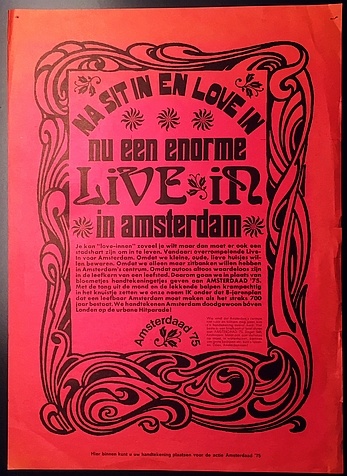 AMSTERDAAD - Na Sit In en Love In nu een enorme LIVE IN in Amsterdam. (Provo poster)