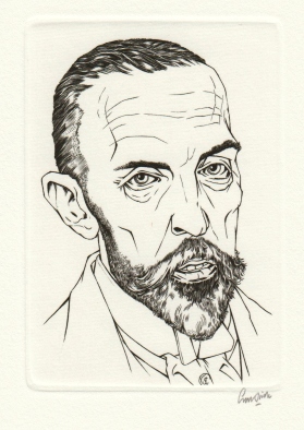 LEOPOLD, J.H. - Albumblad. Drie versies van 'Waar in de ondoorschenen lagen'. (Met een gesigneerde kopergravure van Lou Strik. Tekst in druk en in facsimile van het handschrift; verzorgd en toegelicht door H.T.M. van Vliet).