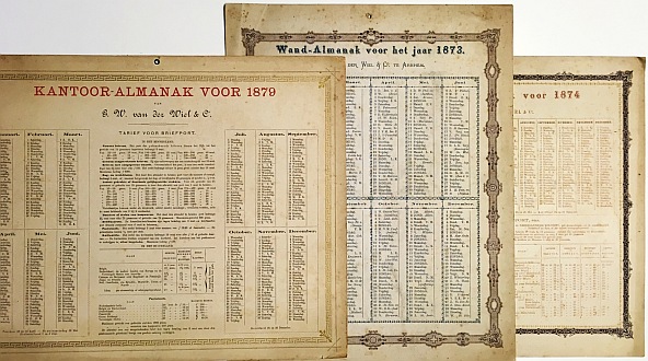 WIEL, Boekhandel-uitgeverij G.W. van der - Kantoor-Almanak voor 1873, 1874 en 1879. 
