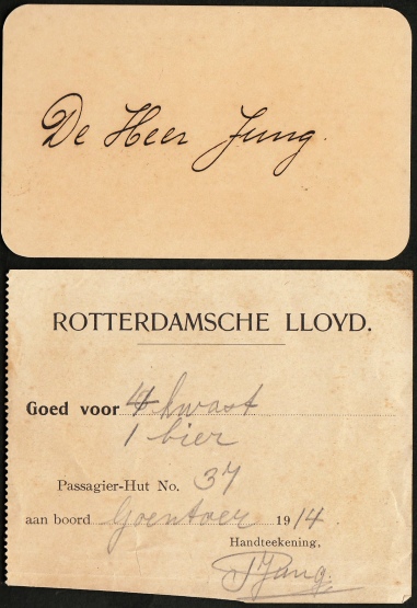 ROTTERDAMSCHE LLOYD - Twee waardebonnen uit 1914 van het SS Goentoer (1914).