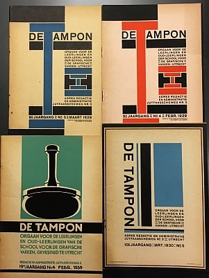 GRAFISCH TIJDSCHRIFT - De Tampon. Orgaan voor de leerlingen en oud-leerlingen der school voor de grafische vakken te Utrecht. 33 losse nummers van februari 1929 t/m maart 1940.