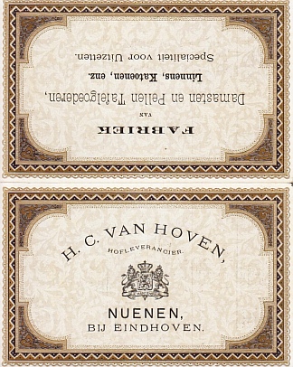 HOVEN, H.C. van - Fabriek van Damasten en Pellen Tafelgoederen. Kalender 1882.