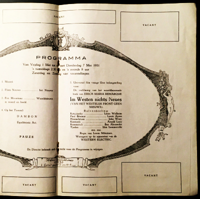 CITY THEATER, 'S-GRAVENHAGE.(E.M. REMARQUE) - Film Nieuws van het City-Concern. (7 Mei 1931). / Im Westen nichts Neues.