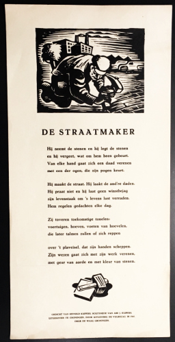 KUIPERS, Reinold - De straatmaker. (Rijmprent met een houtsnede van Abe J. Kuipers).