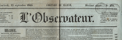 OBSERVATEUR, L' - L'Observateur, 12 septembre 1845 (dition du Matin).