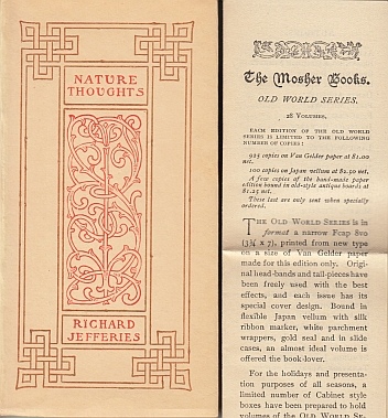 JEFFERIES, Richard - A Little Book of Nature Thoughts. (Mosher edition, Old World Series).