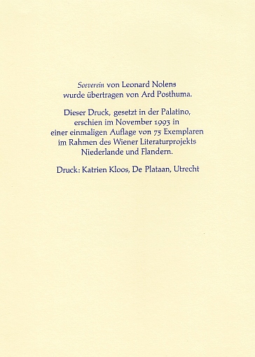 NOLENS, Leonard - Soeverein. Souvern. (Met een vertaling in het Duits door Ard Posthuma).