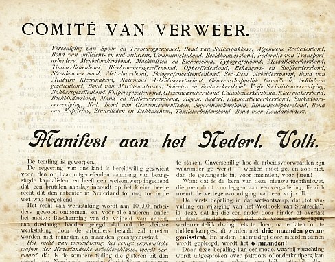 SPOORWEGSTAKING 1903 - Manifest aan het Nederl. Volk (Vlugschrift van het Comit van Verweer om arbeiders tot steun aan de regering over te halen).