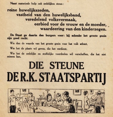 R.K. STAATSPARTIJ (R.K.S.P.) - Het groote gezin beschermen. Partijprogram hoofdst. 1 art. 1.