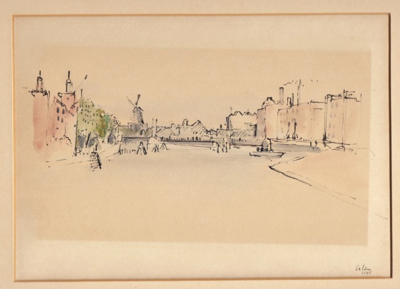 SALIM, Saraochim - Stad aan rivier. (Originele, gekleurde pentekening).