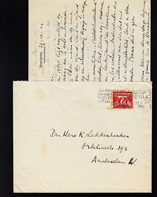 HEEROMA, K. - Handgeschreven brief en kaart aan K. Lekkerkerker over Koenen's Verklarend Handwoordenboek (1943-1944).