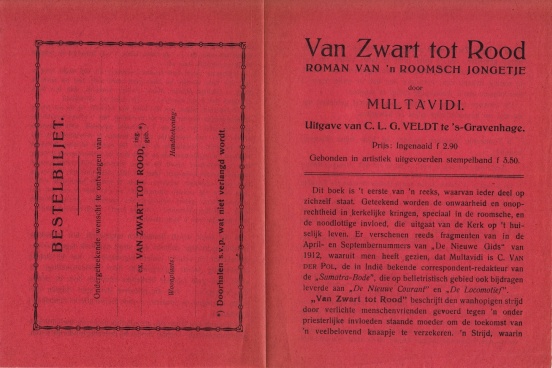 MULTAVIDI (= C. van der Pol) - Van Zwart tot Rood. Roman van n Roomsch Jongetje. (Prospectus).