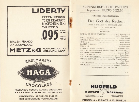 (ASCH, Schalom, & Paul WEGENER & Maria ORSKA). KONINKLIJKE SCHOUWBURG - Programma's van den Koninklijken Schouwburg, Zomerseizoen 1923. Impresario Hugo Helm. (Drie boekjes).