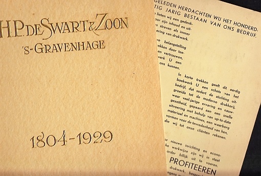 DRUKKERIJ-JUBILEUM - H.P. de Swart & Zoon. s-Gravenhage 1804-1929.