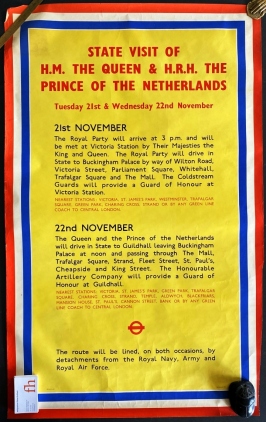 STAATSBEZOEK 1950 - State Visit of H.M. the Queen & H.R.H. Prince of the Netherlands. Tuesday 21st and Wednesday 22nd. (Poster).