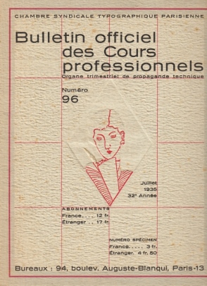 DRUKKUNST - Bulletin officiel des Cours professionnels, organe trimestriel de propagande technique. Vol. 32, nr. 96, Juillet 1935.