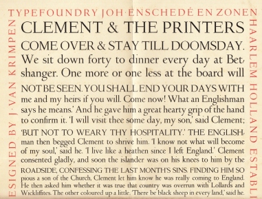 KRIMPEN, J. van - Clement & The Printers. Lutetia Roman and Italic designed by J. van Krimpen.