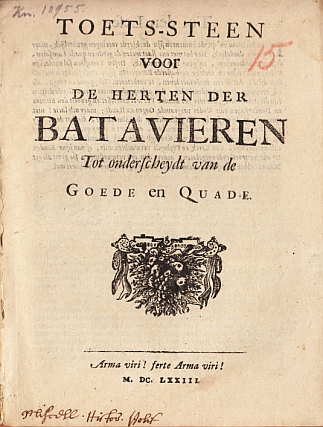 RADELOOS REDELOOS REDDELOOS - Toets-steen voor de herten der Batavieren tot onderscheydt van de Goede en Quade.