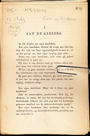 GROEN VAN PRINSTERER, Guillaume - Aan de kiezers. Nr. I-XIII.