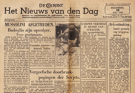 DAGBLAD - De Courant. Het Nieuws van den Dag. 11 nummers uit 1943-1945.