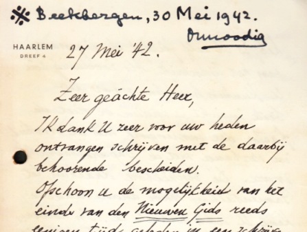 DEYSSEL, Lodewijk van - Handgeschreven, gesigneerde brief aan 'Zeer geachte heer [Alfred A. Haighton]'.