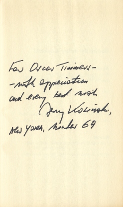 KOSINSKI, Jerzy - The Art of the Self. Essays a propos Steps. (Inscribed to his translator).