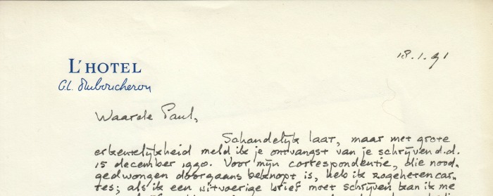 DRS. P (=H.H. Polzer) - Zes handgeschreven brieven (1) en correspondentiekaarten (5) aan Paul Sars.