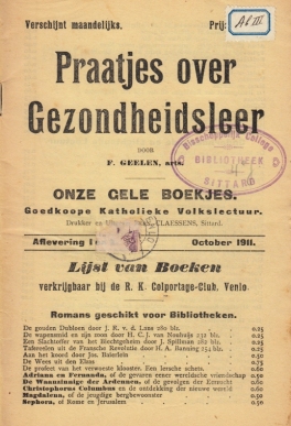 GEELEN, F. - Praatjes over Gezondheidsleer. Onze gele boekjes. Goedkoope Katholieke Volkslectuur.