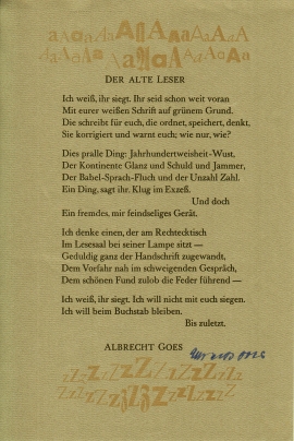 GOES, Albrecht - Der alte Leser. (Signiert).