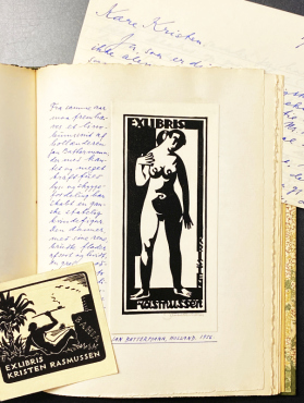 (EXLIBRIS). RINDHOLT, Svend - Kristen Rasmussens personlige exlibris. (Entirely handwritten book with nice binding).