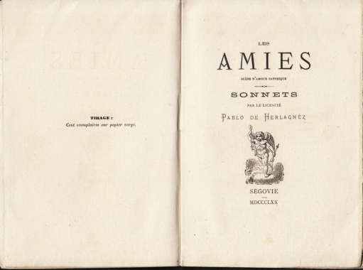 [VERLAINE, Paul] - Les amies. Scne d'amour sapphique. Sonnets par le licenci Pablo de Herlangz.