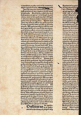 1477. (INCUNABLE LEAF). PANORMITANUS DE TEDESCHIS, Nicolaus - Leaf from Lectura super secundo Decretalium, vol 3. (Maculature).