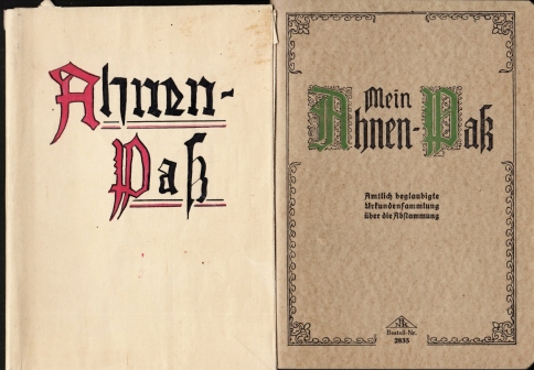 AHNENPASS - Mein Ahnen-Pa. Amtlich geglaubigte Urkundensammlung ber die Abstammung. Eingefllt von Hermann Albrecht, geb. Dessau 1923.