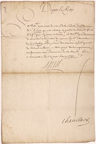 LOUIS XIV, THE SUN KING - Ordinance concerning the citadel of Lille, February 20, 1701. (Signed by the King of France, Louis XIV).