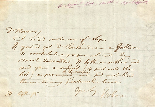 COX, Edward William 'Serjeant' - Autograph letter signed to George Harris about the first publications of the Psychological Society for Great Britain (1875).