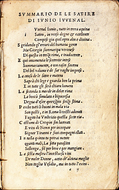 1527. JUVENALIS, Decimus Iunius - Iuvenal tradotto di latino in volgar lingua per Georgio Summa Ripa veronese, novamente impresso.