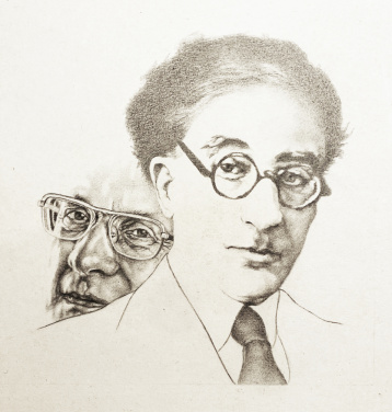 (WARREN, Hans, en K.P. KAVAFIS). Roos WIGGERS - Originele potloodtekening.
