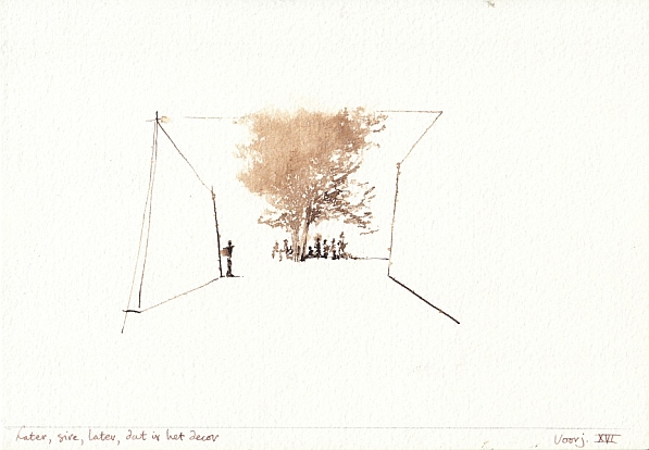 TOLMAN, Ronald - 'Later sire, later, dat is het decor'. Originele aquarel.