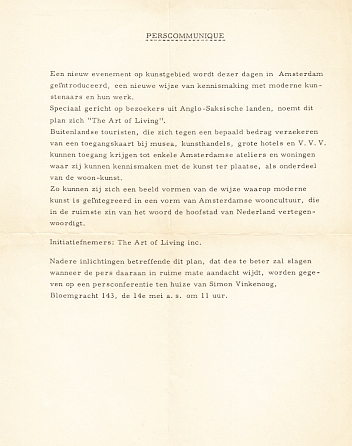VINKENOOG, Simon - Perscommuniqu. The Art of Living.