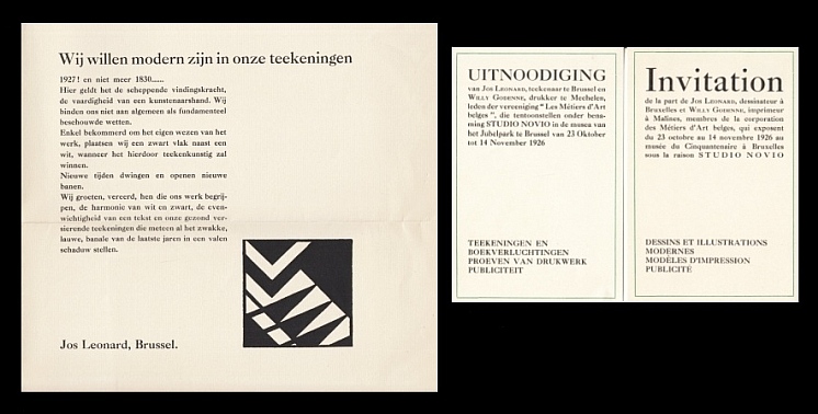 LONARD, Jos / Willy GODENNE - Wij willen eerst zijn in ons drukwerk.-Wij willen modern zijn in onze teekeningen. (Manifest van Studio Novio met twee uitnodigingen). 